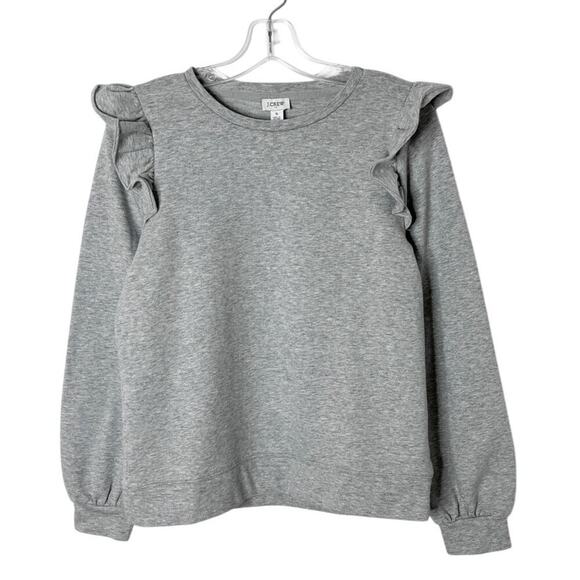 J. Crew Women's Ruffle-Shoulder Sweatshirt S Gray Foil Glitter Long Sleeve BL256 - Picture 1 of 7